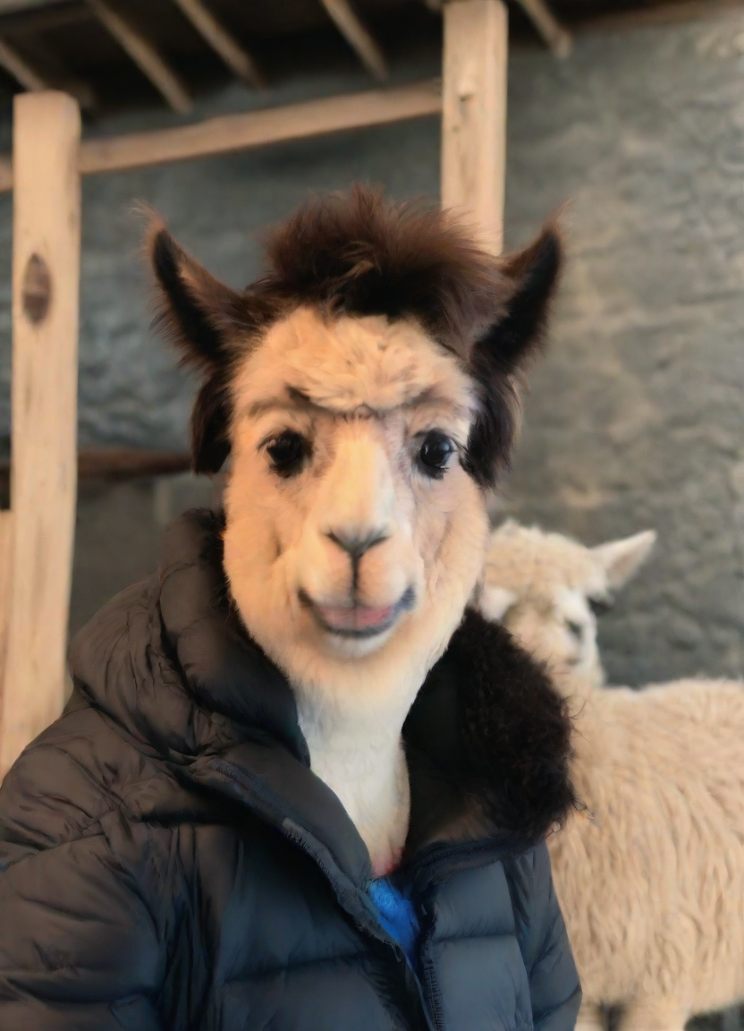 front shot, photo of Scary llama looks at viewer, cinematic shot