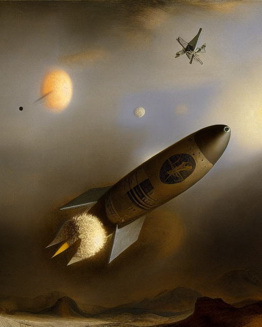 Planet and rocket by Rembrandt