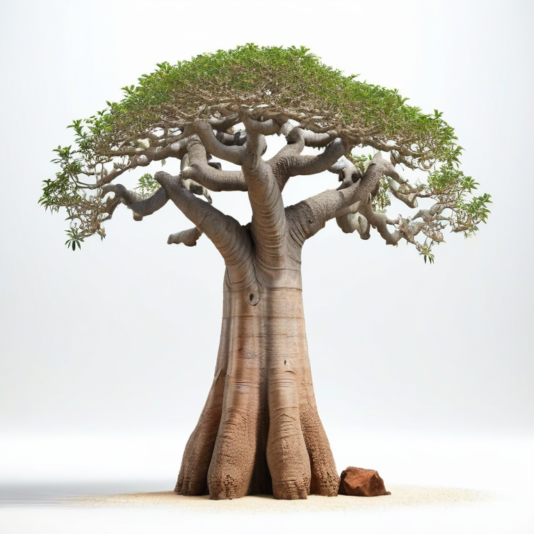 white background, front shot studio 3D render of BAOBAB TREE, cinematic shot