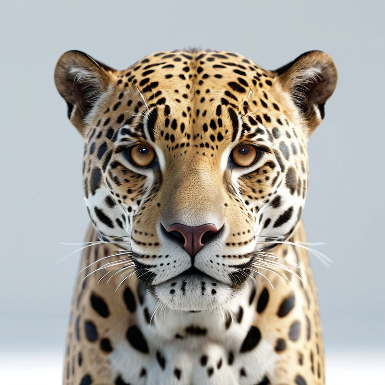 white background, front shot studio 3D render of jaguar, cinematic shot