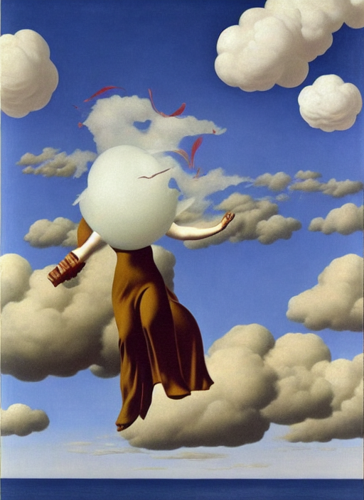 Brown Warewolf, flower balloon flying away by Rene Magritte surrealist