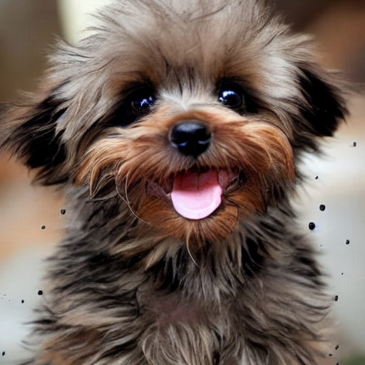 A little cute dog smiling into the camera
