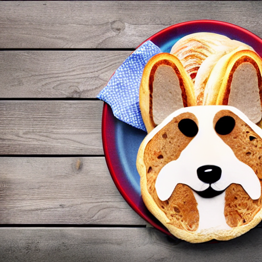 Patriotic picnic table with corgi's made of bread on plates