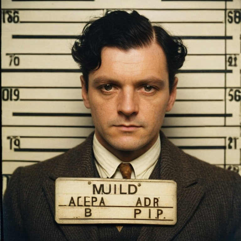 front shot, mugshot photo of a british gentleman, 30s, black hair  looks at viewer, cinematic shot