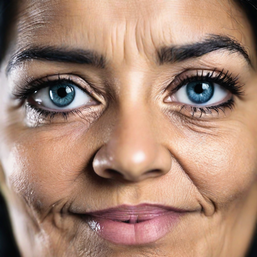 front shot, photo of a hispanic woman with blue eyes age 50  looks at viewer, cinematic shot