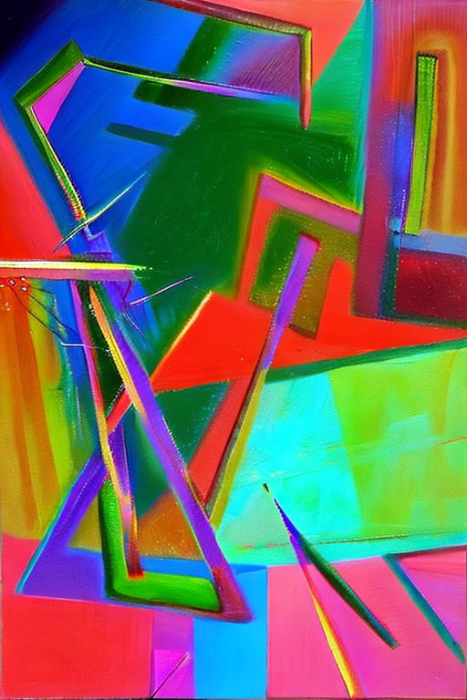 AI generated art representing "A chaotic yet balanced composition of abstract shapes and colors, with a strong emphasis on movement. Each element has its own unique form and texture, and the lighting brings out the intensity of the colors. The composition expresses a feeling of inner turmoil and unrest, while still conveying a sense of harmony."