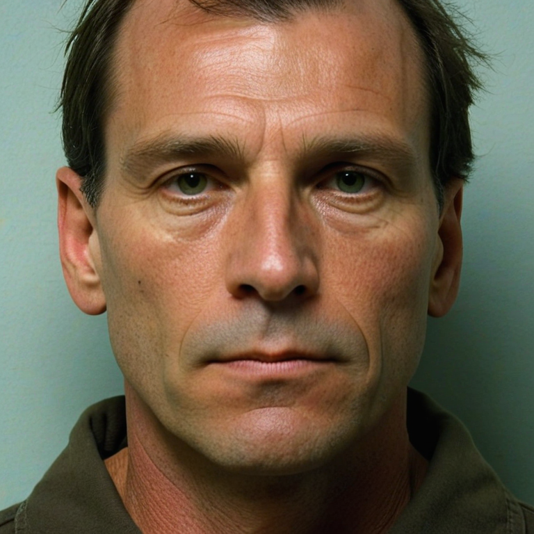 front shot, mugshot photo of a Caucasian man 40s cleanshaven  looks at viewer, cinematic shot
