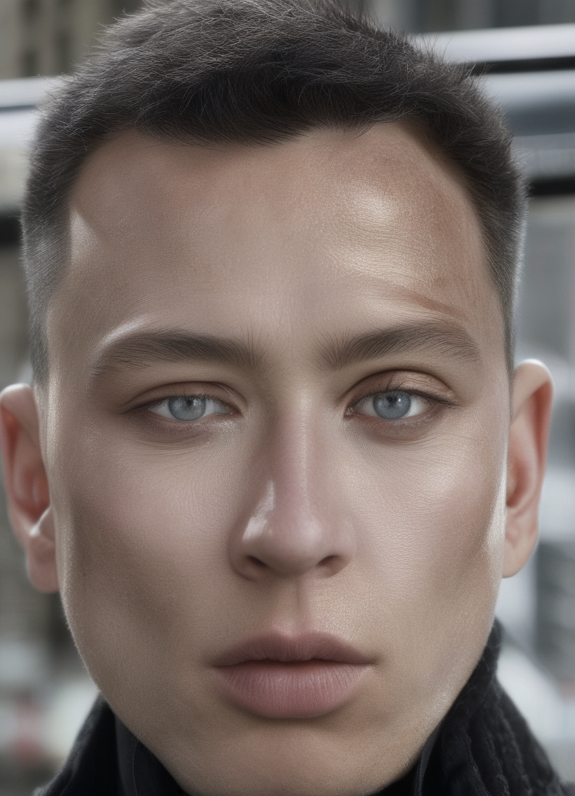 Dressed in black ，the face is high quality, realistic, HD color photograph