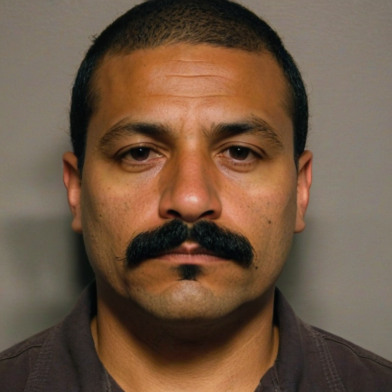 front shot, mugshot photo of a Latino 35 yo moustache  looks at viewer, cinematic shot