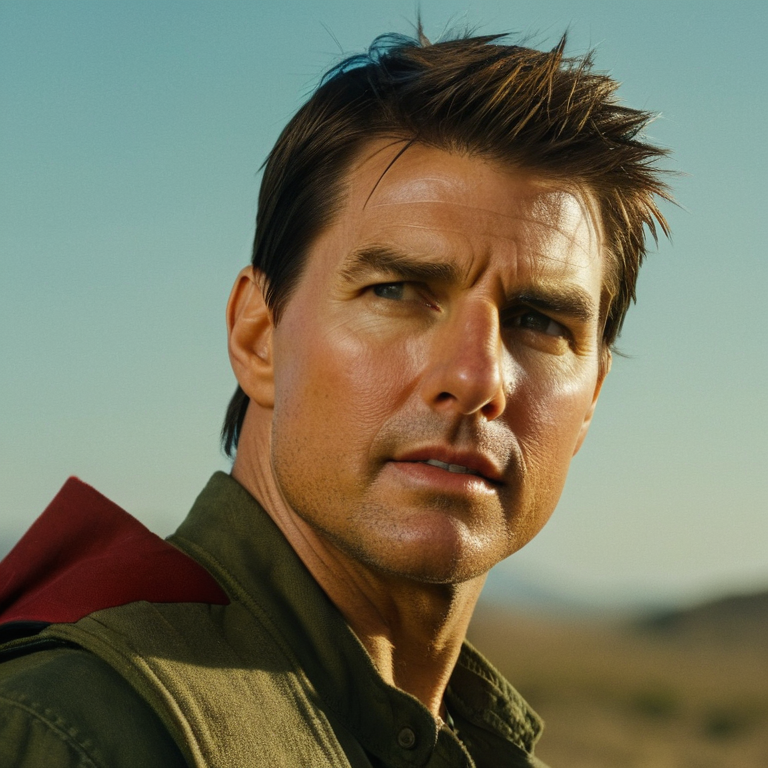 front shot, actor photo of a Tom cruise  looks at viewer, cinematic shot