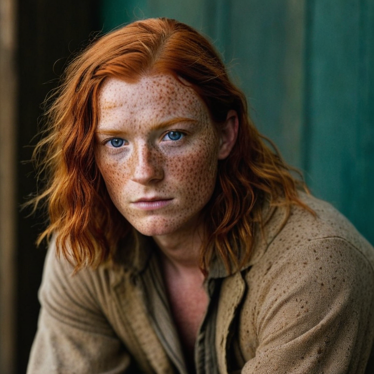 front shot, actor photo of a Freckles  looks at viewer, cinematic shot
