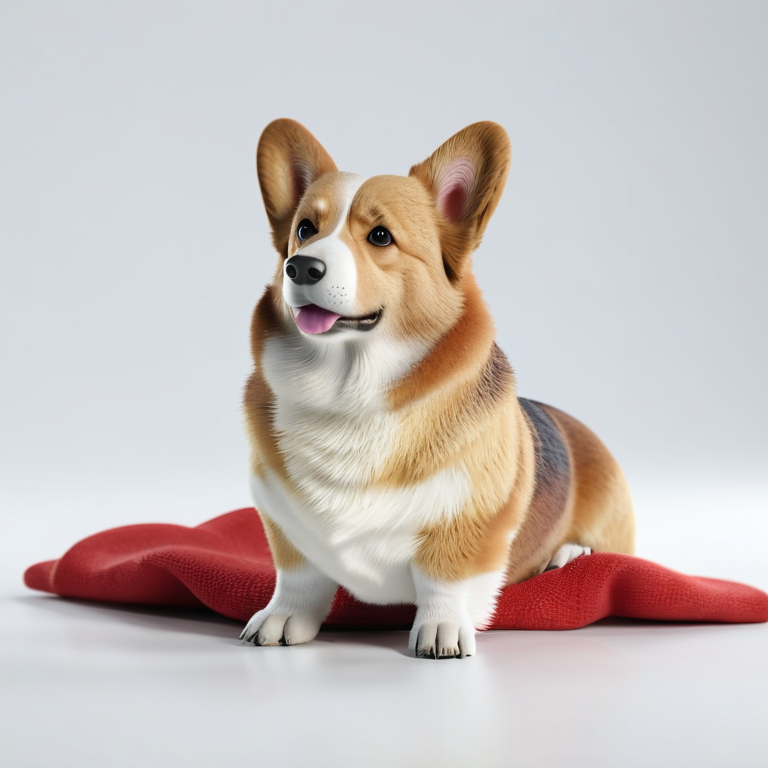 white background, front shot studio 3D render of corgi, cinematic shot