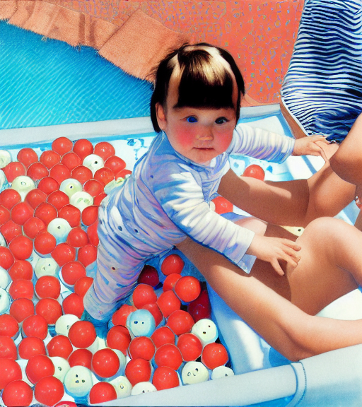 Baby girl in polka dot pool by Yayoi Kusama by Norman Rockwell
