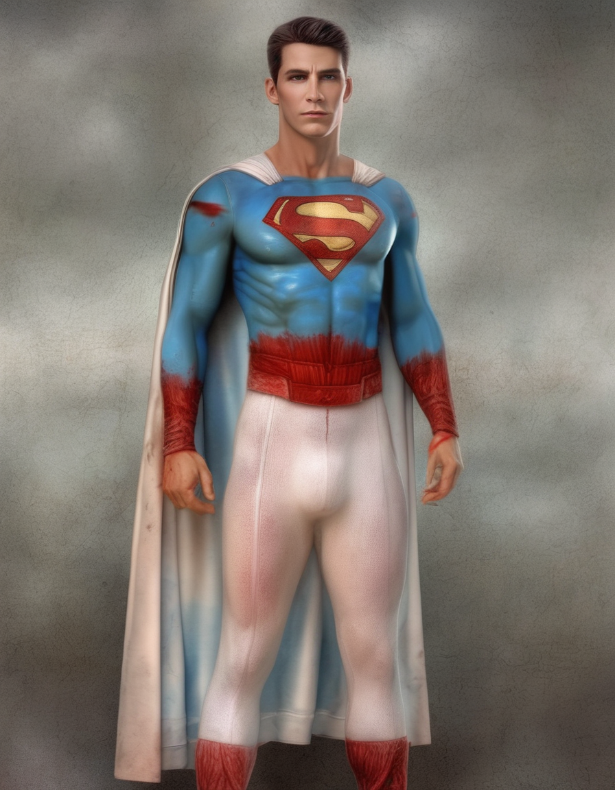 Deep sky blue with depth, blood red, a charming and stern look to his face, realistic, HD color photograph