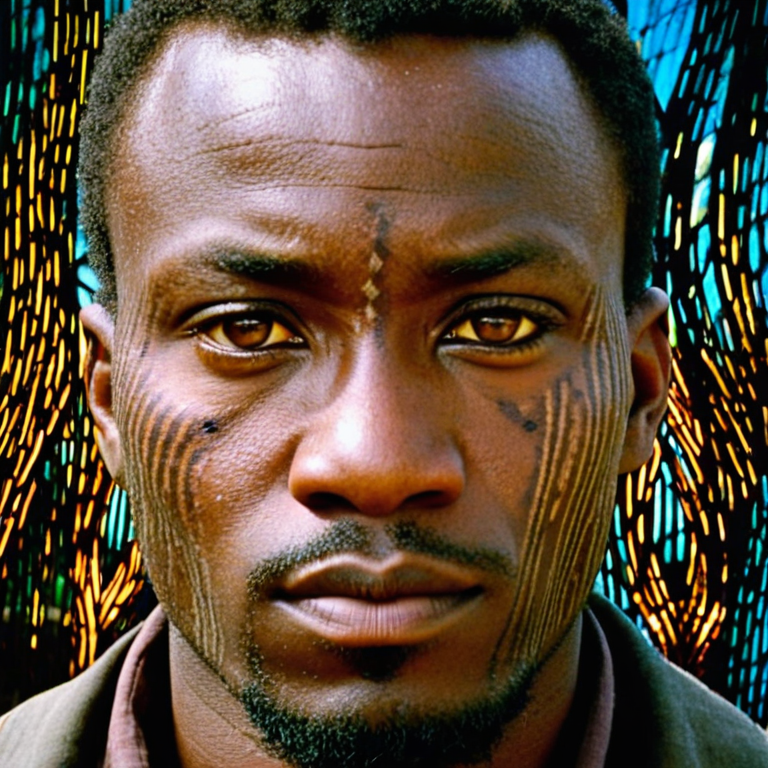 front shot, actor photo of a African  looks at viewer, cinematic shot