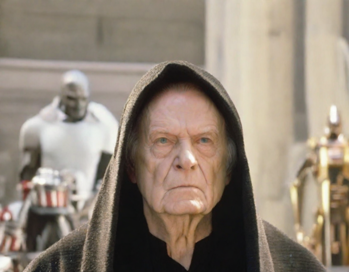 front shot, photo of emperor palpatine looks at viewer, cinematic shot
