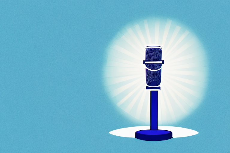 a podium with a microphone and a spotlight shining on it, hand-drawn abstract illustration for a company blog, in style of corporate memphis, faded colors, white background, professional, minimalist, clean lines