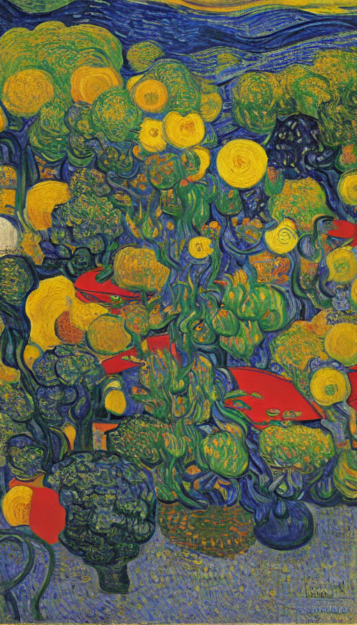 by Vincent van Gogh by Rene Magritte surrealist by Claude Monet by Rembrandt by Yayoi Kusama by Andy Warhol by Edvard Mu