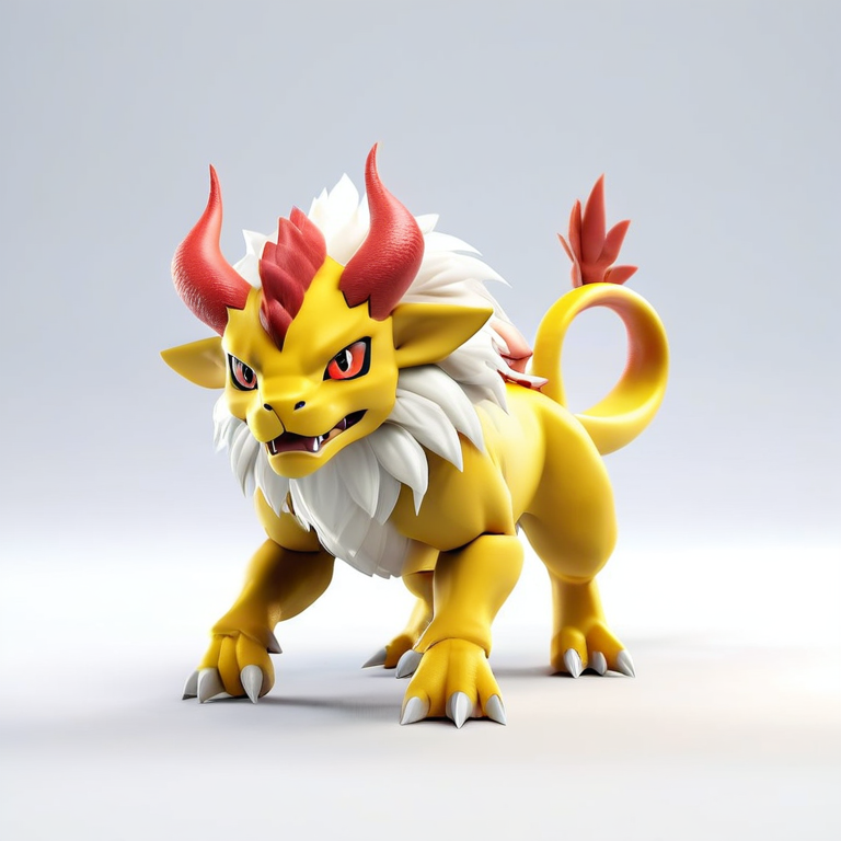 white background, front shot studio 3D render of chimera pokemon, cinematic shot