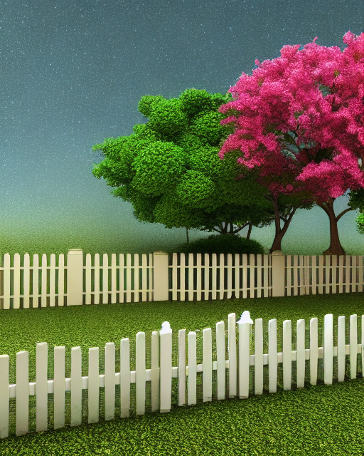 House with a fence and two big trees