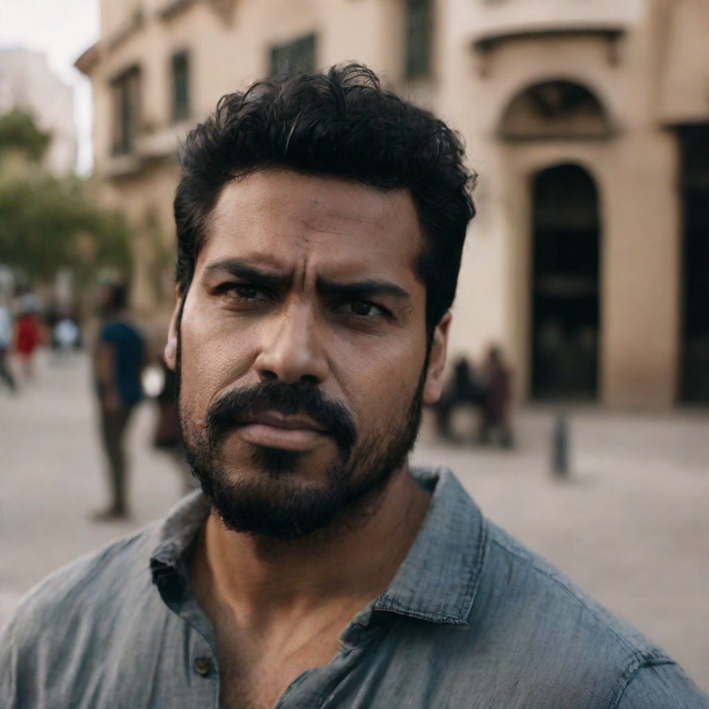 front shot, photo of a hispanic man looks at viewer, cinematic shot