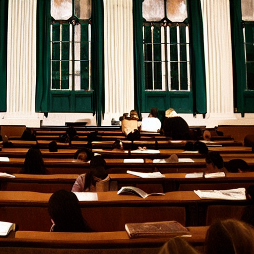 a ghost teaching literature to many students in a large old ivy league university lecture hall