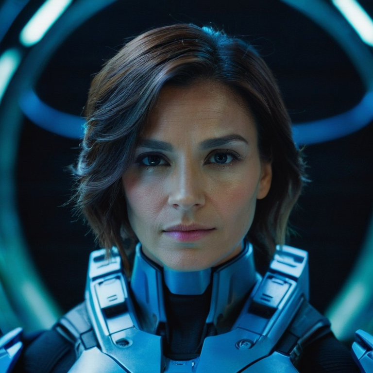 front shot, actor photo of a hAlo woman  looks at viewer, cinematic shot