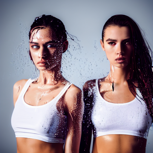  Two-beautiful-female-model’s-chests, -drenched-white-translucent-tee shirt-contest, see-through-shirt-, full view