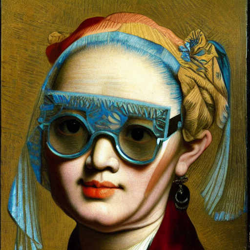 young Asian lady with cool glasses  by Rembrandt by Vincent Van Gogh by Rene Magritte surrealist by Picasso