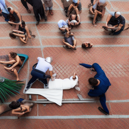 A young man performing CPR on an older man, photorealistic