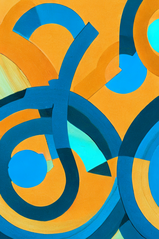 AI generated art representing "Create a striking geometric pattern characterized by bold colors like mustard yellow, turquoise, and burnt orange, with clean lines and a strong mid-century modern aesthetic, featuring overlapping circles and rectangles."
