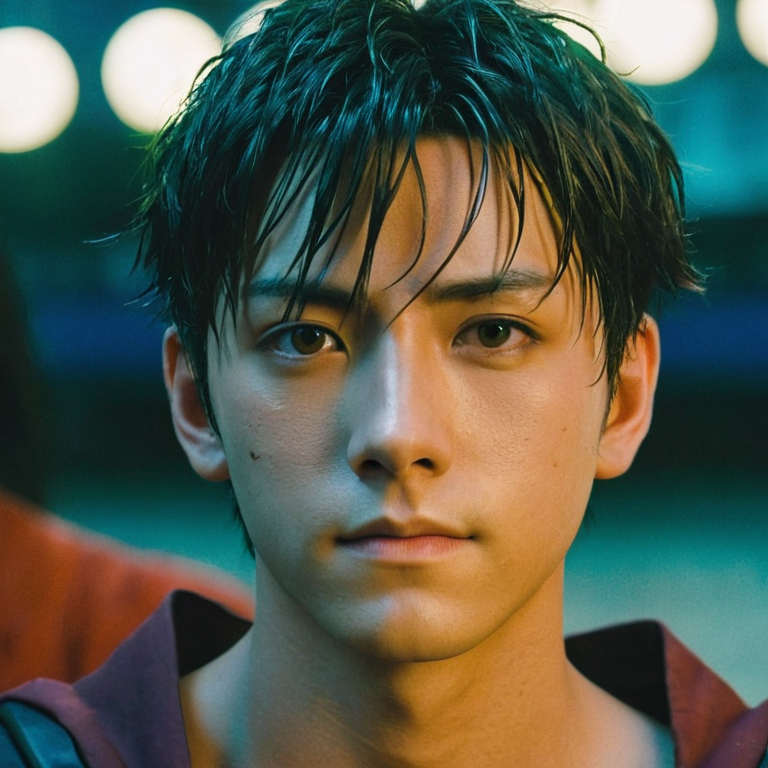 front shot, actor photo of a anime character  looks at viewer, cinematic shot