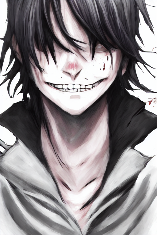 Stable Diffusion prompt: jeff the killer as an anime boy, - PromptHero