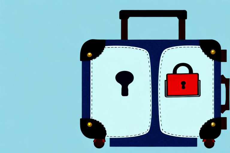 a suitcase with a padlock on it, representing the idea of safety and security while traveling, hand-drawn abstract illustration for a company blog, in style of corporate memphis, faded colors, white background, professional, minimalist, clean lines