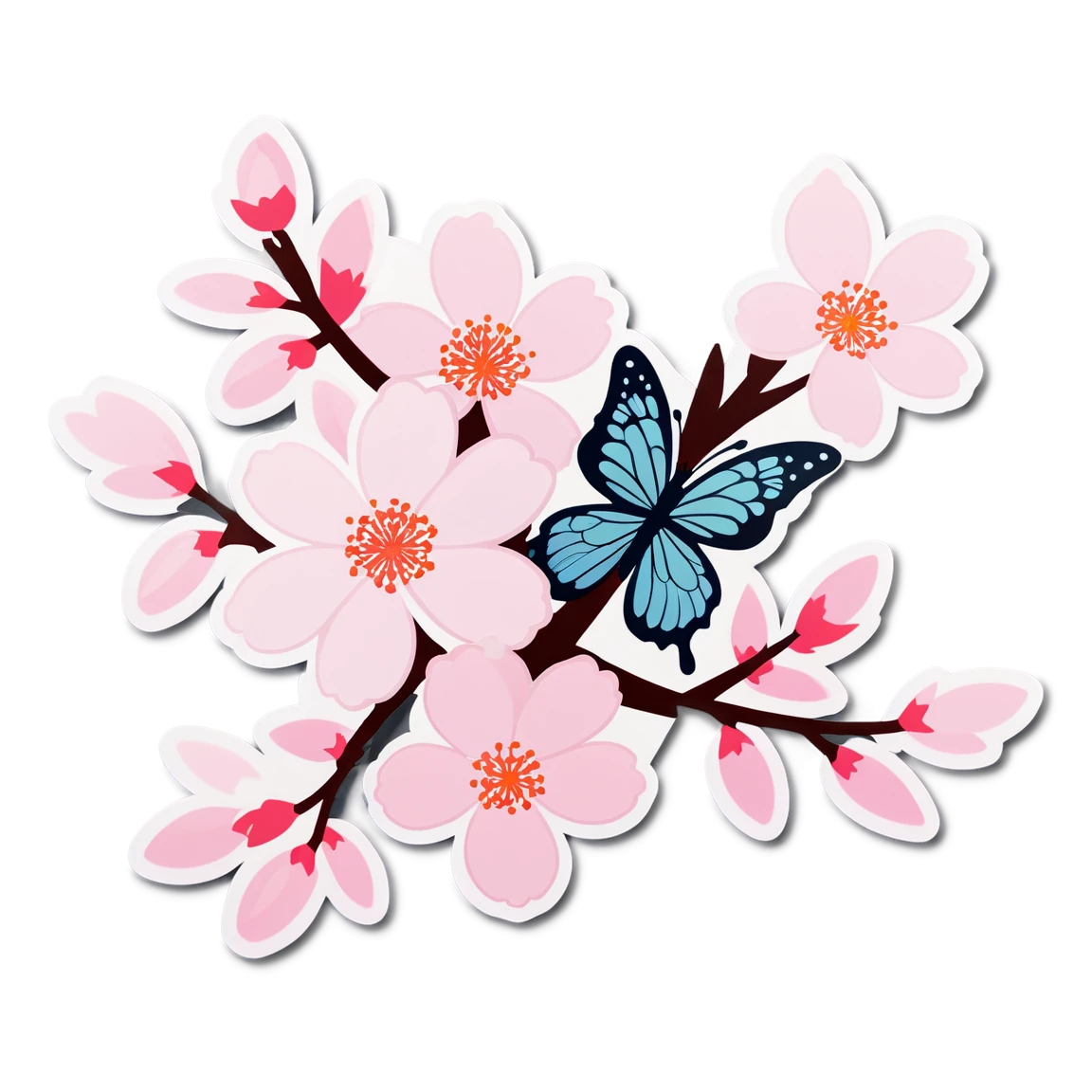 with cherry blossoms, with petals, with butterflies flower stickers