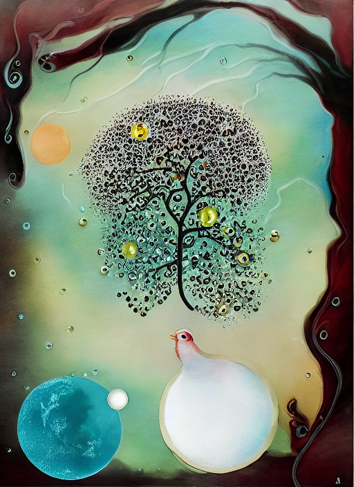 Small moon tree waterdrops chicken tiny person magic