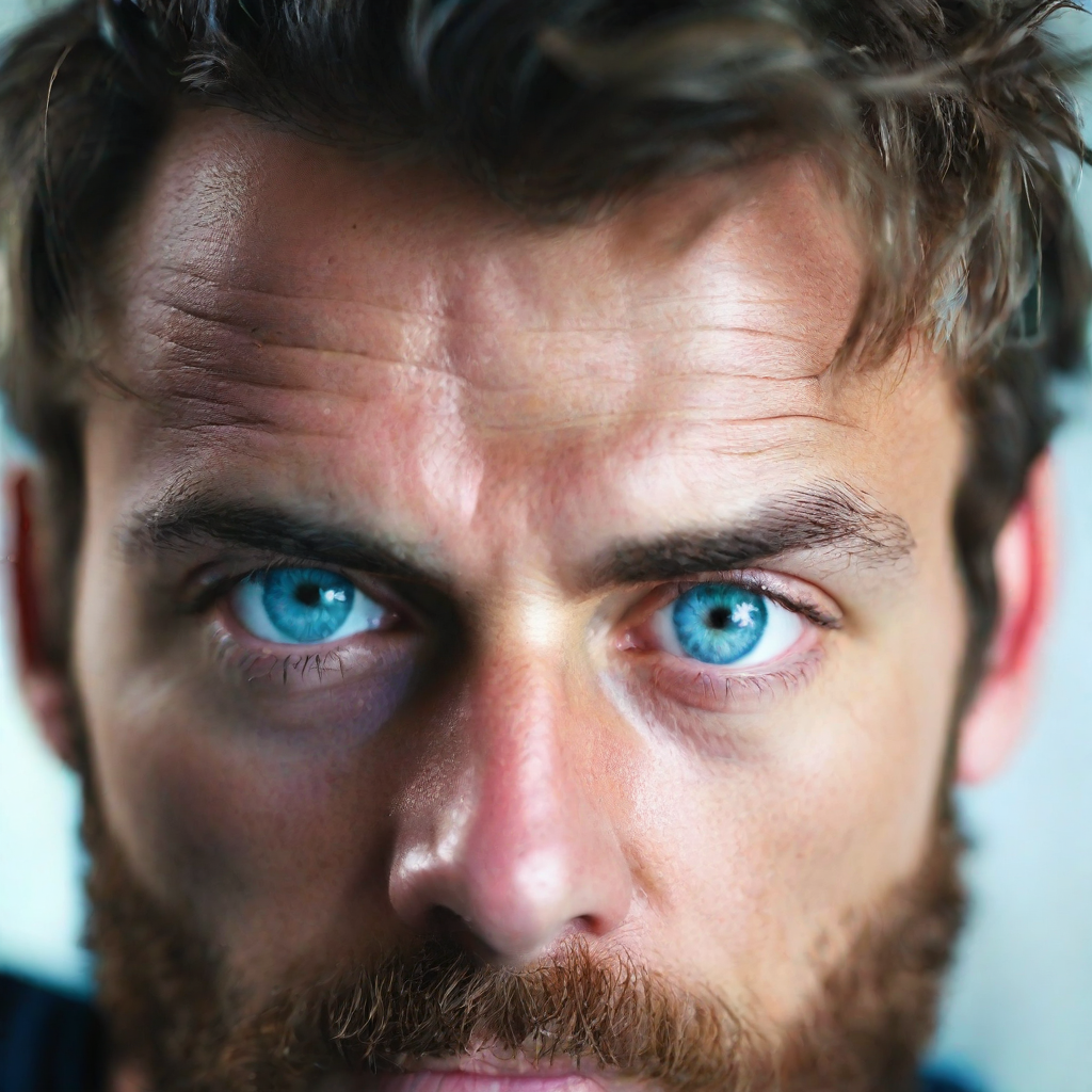 front shot, photo of a man with blue eyes looks at viewer, cinematic shot, realistic, HD color photograph
