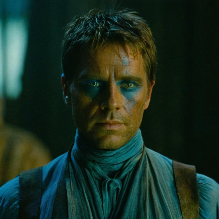 front shot, actor photo of a Blue face  looks at viewer, cinematic shot