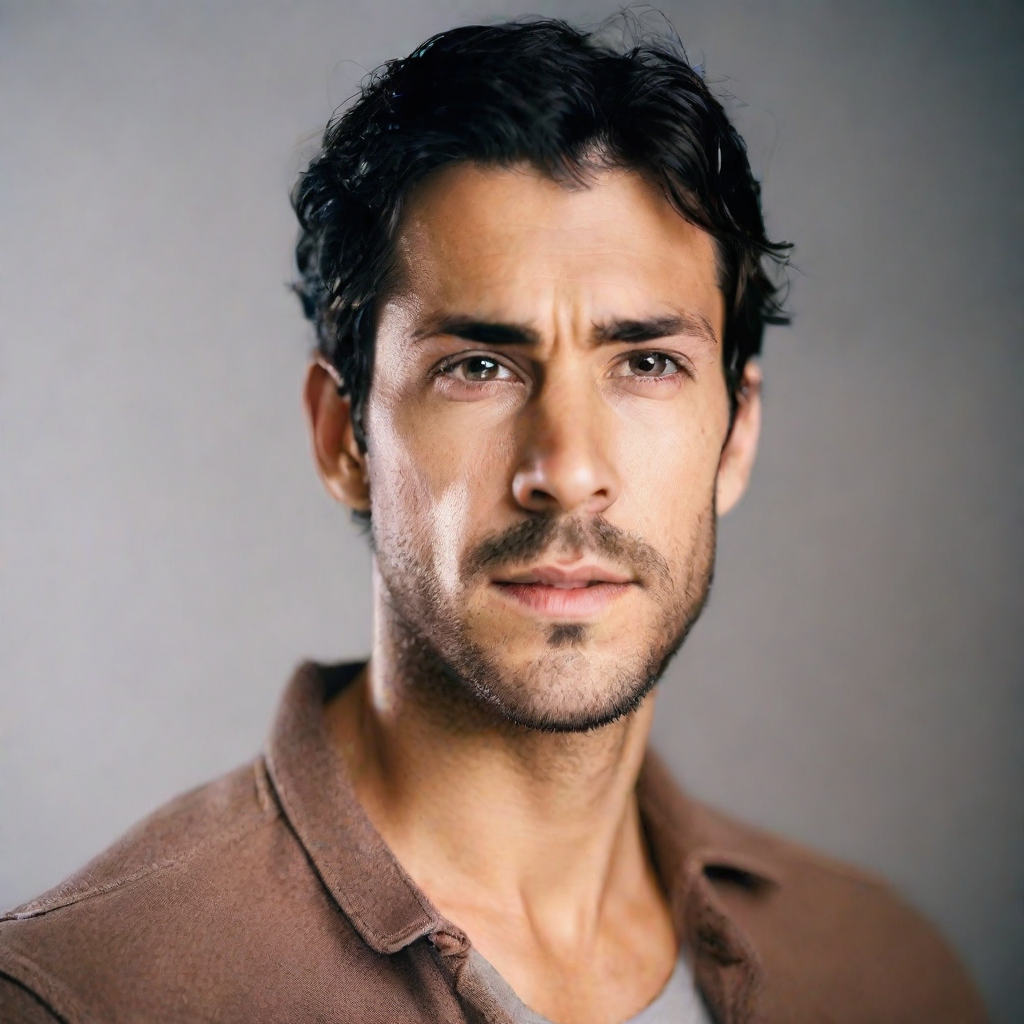 front shot, photo of make it a man looks at viewer, cinematic shot