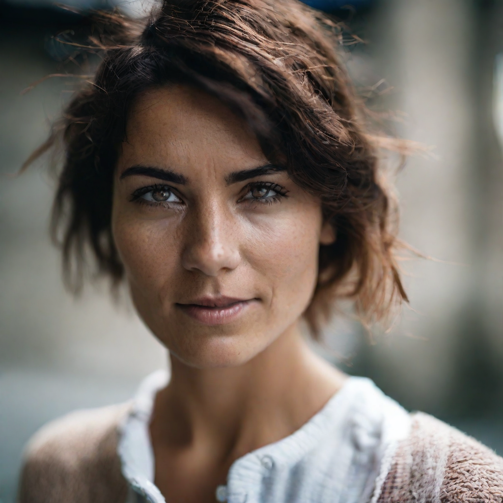 front shot, photo of a woman  looks at viewer, cinematic shot