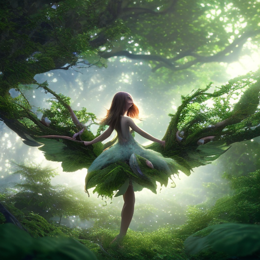 Openjourney prompt: cute forest fairy, flying in the air, - PromptHero