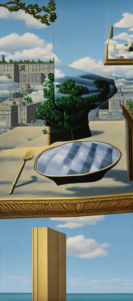 in style of Magritte 