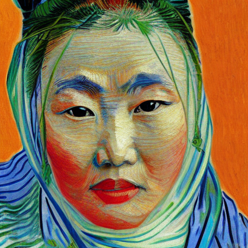 Asian woman, by Van Gogh, realistic, HD color photograph
