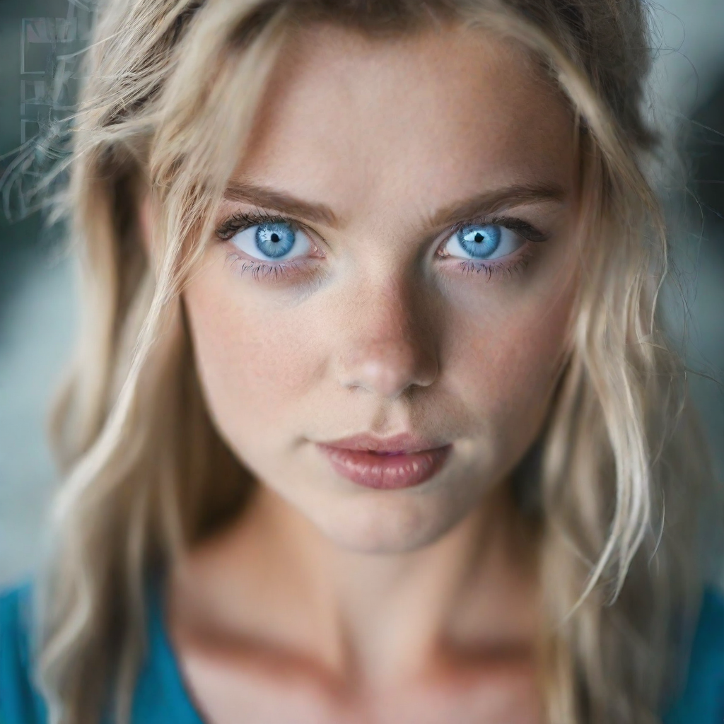front shot, photo of blue eyes  looks at viewer, cinematic shot