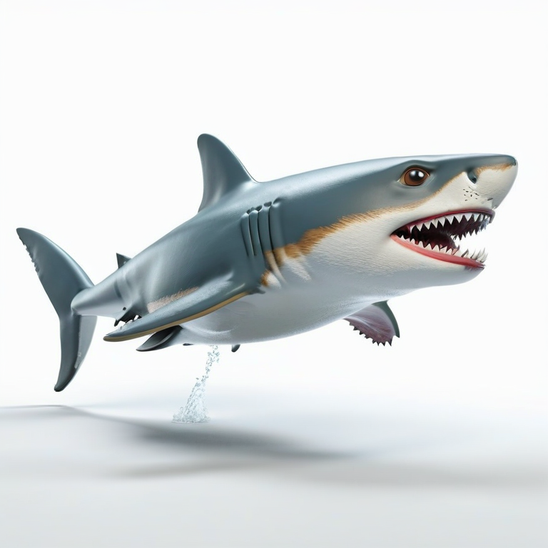 white background, front shot studio 3D render of CORGI RIDING SHARK, cinematic shot