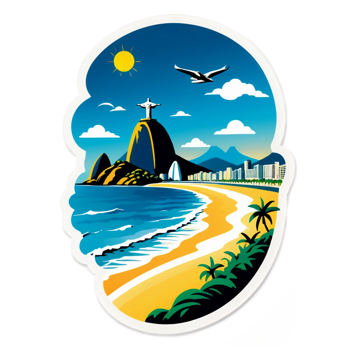 a view of Rio de Janeiro beach with the Cirstus Redeemer in the background travel stickers