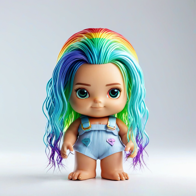 white background, front shot studio 3D render of rainbow hair yes monster  looks at viewer, cinematic shot