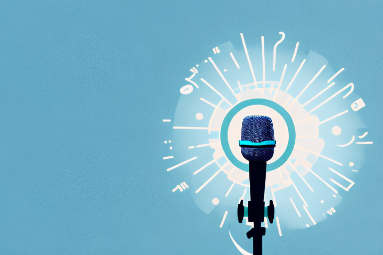 a stage with a microphone and spotlight, highlighting the importance of the keynote speaker, hand-drawn abstract illustration for a company blog, in style of corporate memphis, faded colors, white background, professional, minimalist, clean lines