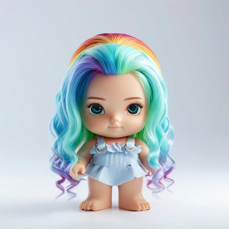 white background, front shot studio 3D render of rainbow hair  looks at viewer, cinematic shot
