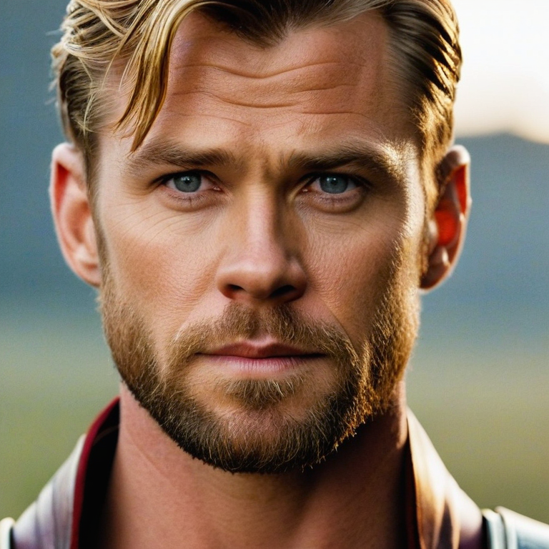 front shot, actor photo of a vogue Thor  looks at viewer, cinematic shot